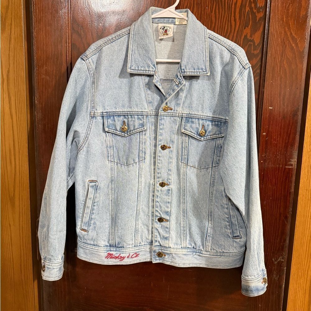 Vintage 1990s Mickey & Co Light Blue Jean Jacket with Embroidered Detail